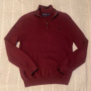 Polo Ralph Lauren Mens Burgundy Mesh-Knit Pima Cotton Quarter-Zip Sweater Sz S